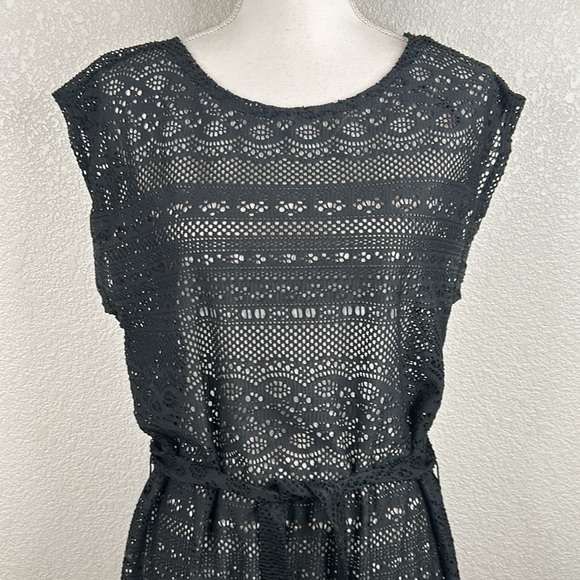 Merona Black Open Mesh Short Sleeve Swimsuit Cover Up with Front Tie Size Medium - Picture 2 of 7